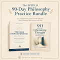 Covers of 90 Days of Liberating Thought and The Calm Thought Journal by Ioannis S. Christodoulou, included in the EPHILO 90-Day Philosophy Practice Bundle.