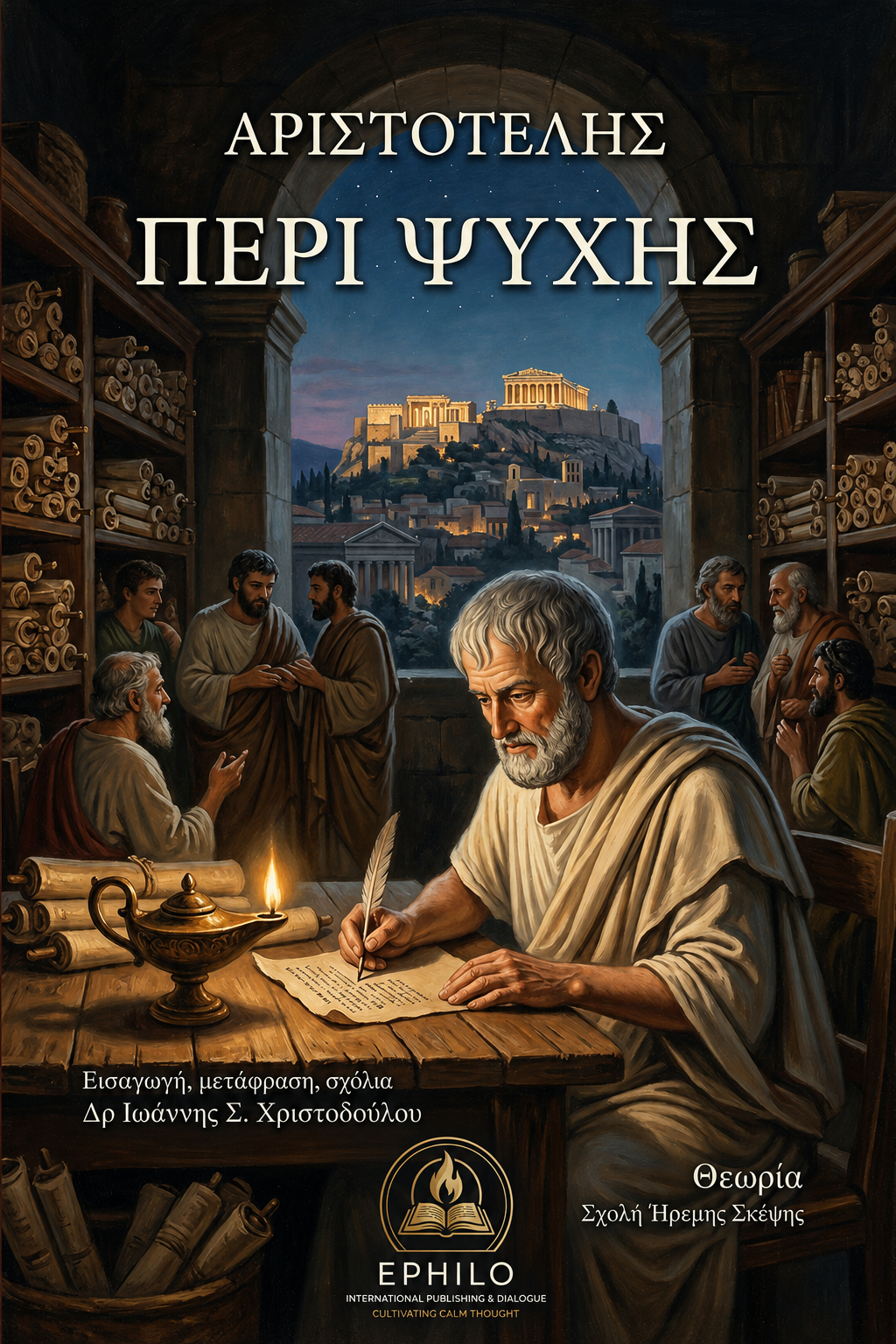 Εξώφυλλο της ελληνικής έκδοσης του Περί Ψυχής του Αριστοτέλη, με εισαγωγή, μετάφραση και σχόλια του Δρ Ιωάννη Σ. Χριστοδούλου — EPHILO.
