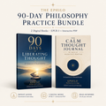 Covers of 90 Days of Liberating Thought and The Calm Thought Journal by Ioannis S. Christodoulou, included in the EPHILO 90-Day Philosophy Practice Bundle.